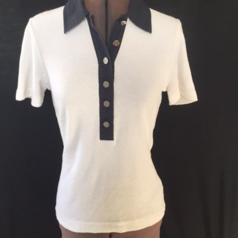 Tory Burch terry cloth navy and white polo shirt